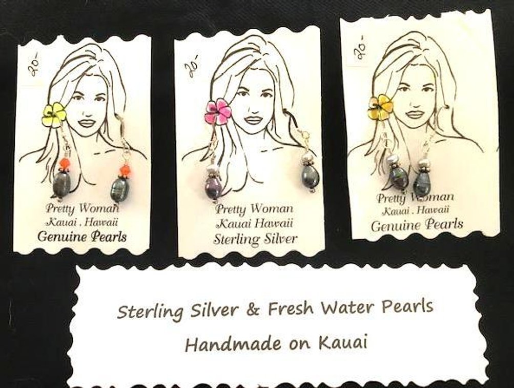  (x's 3) Fresh Water Pearl Earrings with Sterling Silver Hoops - Handmade on Kauai