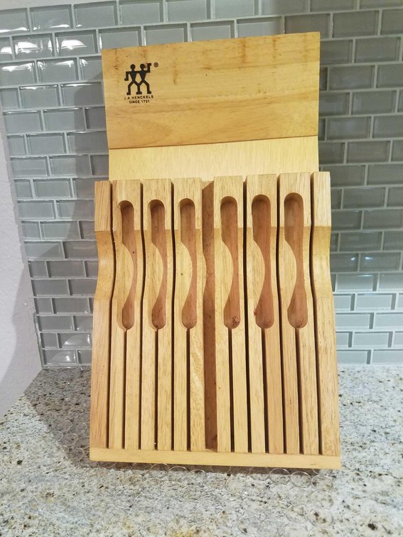 Henckel Hard Wood Knife block that fits in drawer