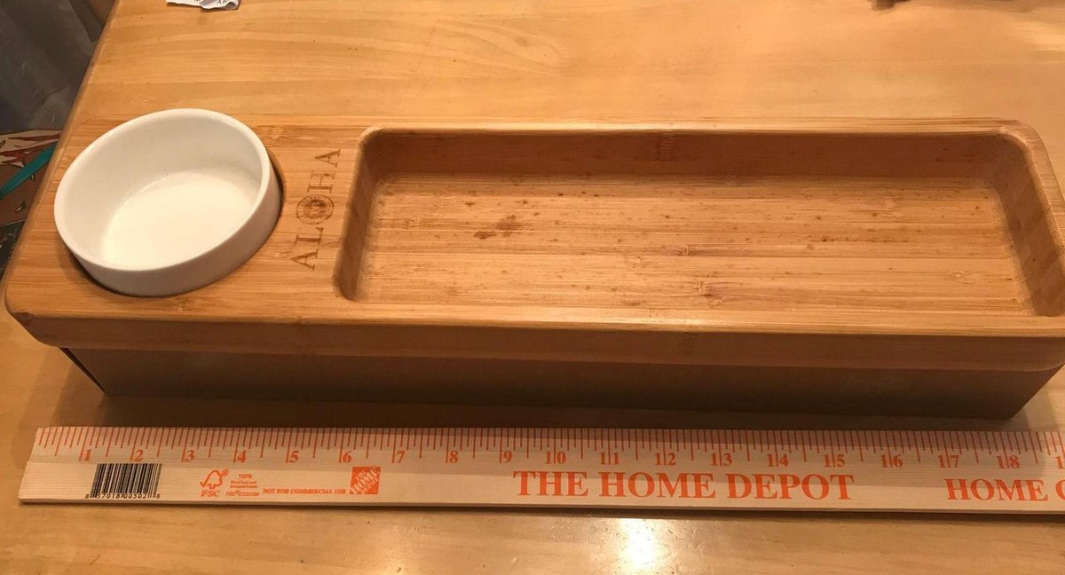 Hardwood tray with dipping dish.  NIB