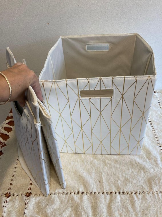 (X's 2) Gold and White Collapsible Storage Boxes
