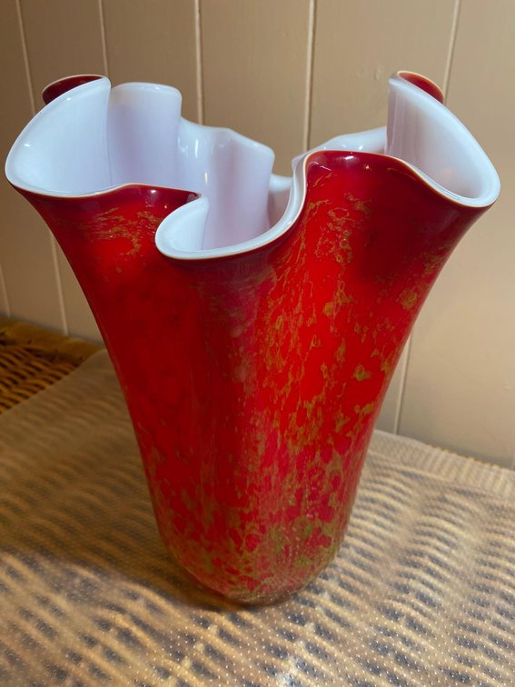 Red and Gold Colored Crackle Style Glass Vase