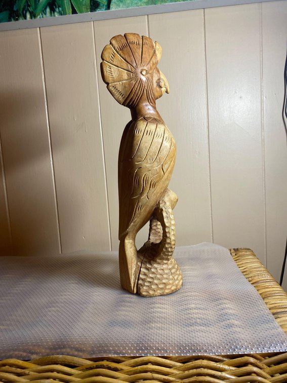 Hand Carved Wooden Cockatoo Bird Decor Piece 