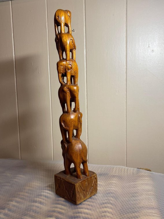 Hand Carved Stacked Elephant Decor Piece