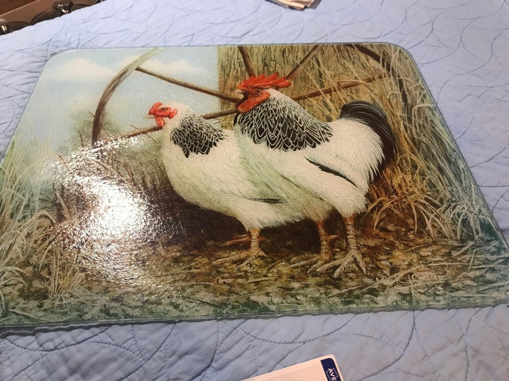 Chicken/Rooster Glass Serving Tray or Cutting Board 