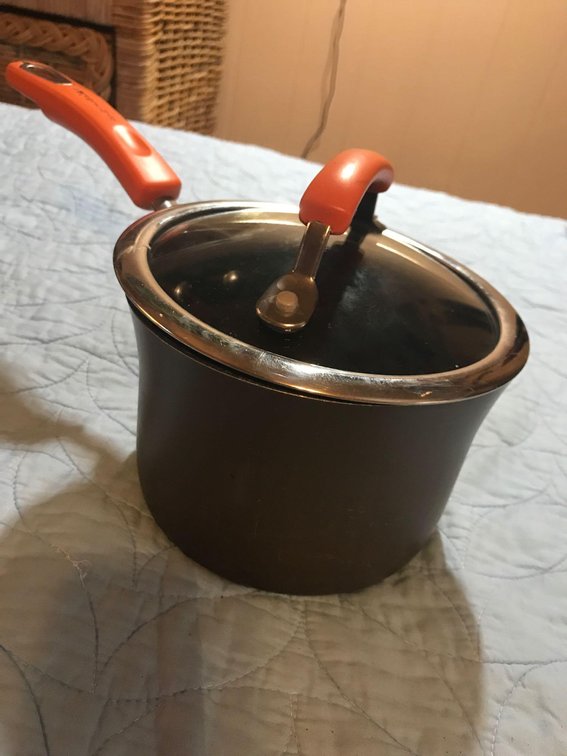 Pot with Orange Handle and Lid 