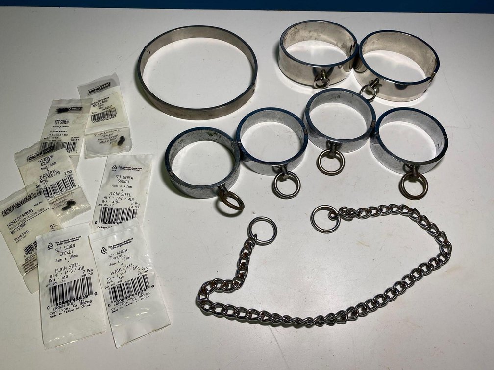 Modern Chrome or Nickle Finished Hand, Feet and Neck Shackle Set 