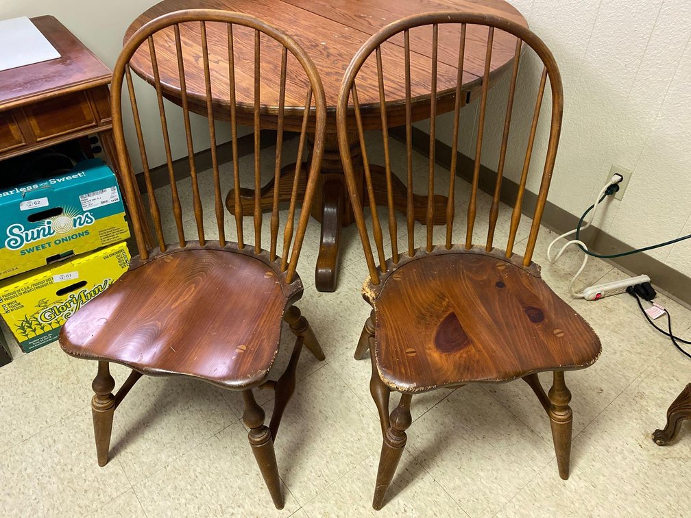 (X's 2) Wood Round Back Dining Chairs 