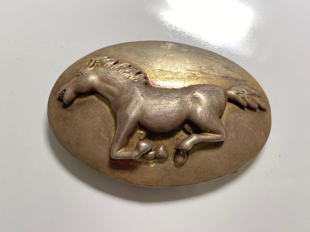 Sterling Silver Marked 925 Horse Belt Buckle 