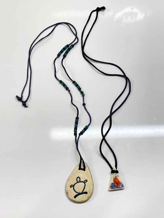 Honu Sea Turtle Pendant and Painted Sail Boat Pendant on Rope Chains 
