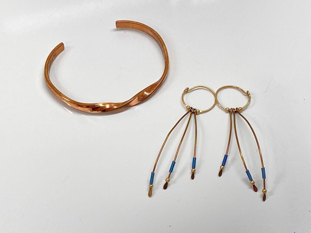 Sergio Lub Copper Cuff Bracelet and Native American Style Earrings 