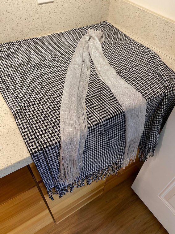Houndstooth Shawl and Gray Scarf 