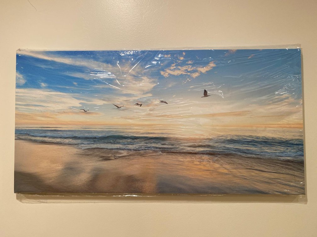 New in Plastic - 39" X 20" Ocean Sunset with Birds Canvas Print 