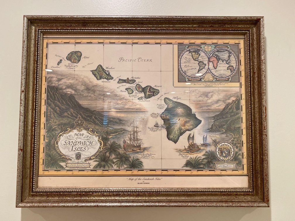 27" X 21" Framed Map of the Sandwich Isles by Blaise Domino 
