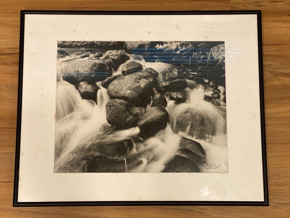 20" X 16" Framed Artist Signed Black and White River Rock Print