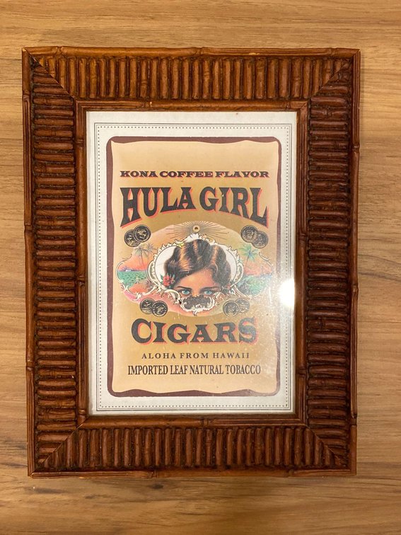 9" X 7" Framed Kona Coffee Flavored Hula Girl Cigars Print 