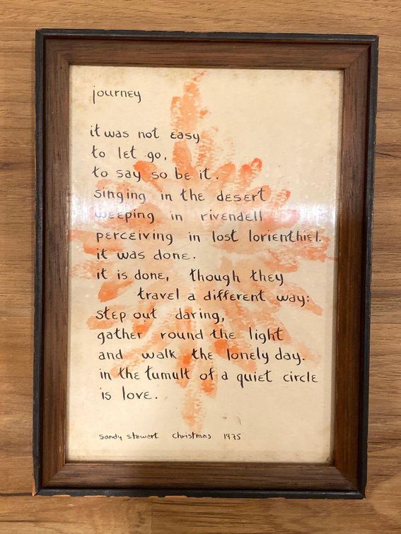 5 1/2" X 7 1/2" Framed "Journey" Poem by Sandy Stewart Christmas 1975