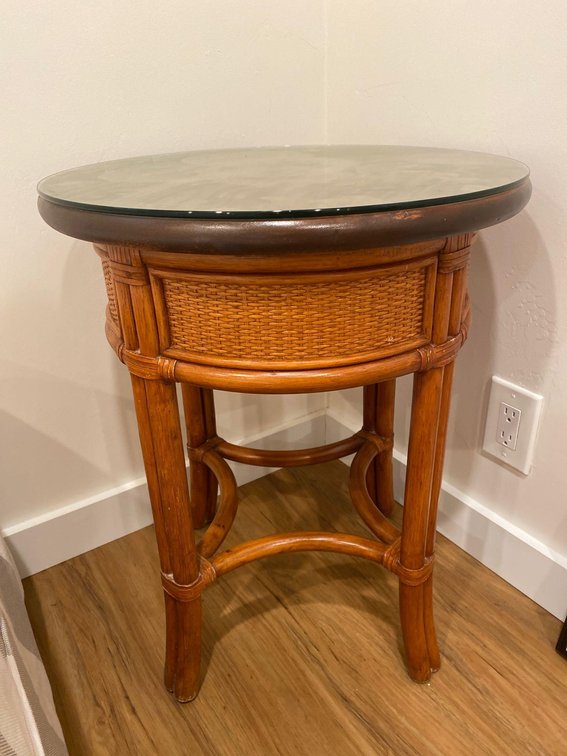 2" Round Island Style Side Table with Glass Topper 