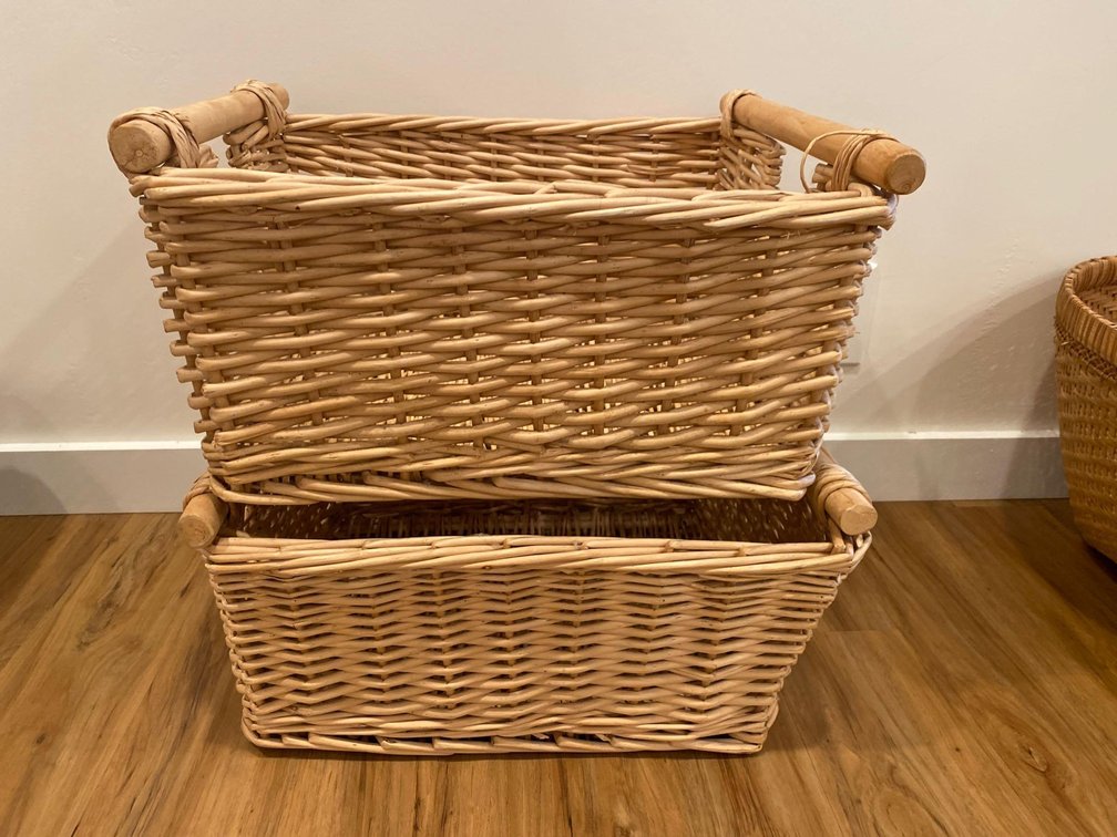 (X's 2) Wood Handled Square Baskets 