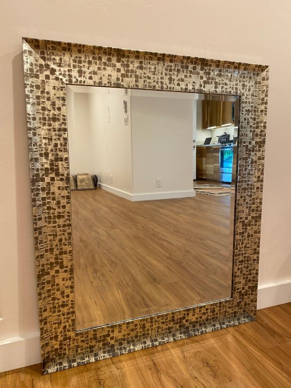 35" X 29 1/2" Checkered Pattern Framed Wall Mirror 