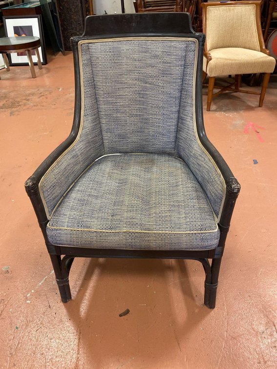 (X's 2) Blue arm chair with rattan 