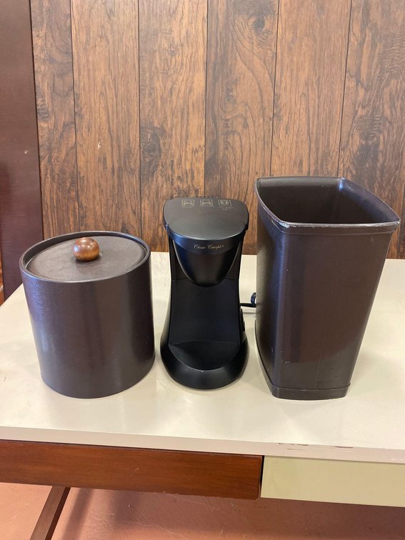 (Set of 3) ice bin, coffee maker, trashbin