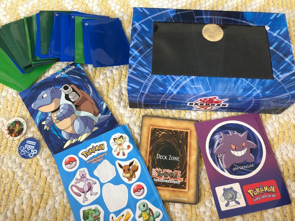 Vintage Pokémon Stickers, Yu-Gi-Oh! Sleeves, Zone, Card Box and Tokens