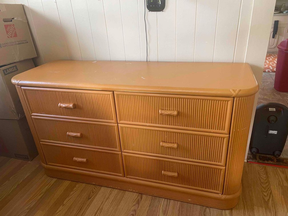6 Drawer wicker style wood dresser 