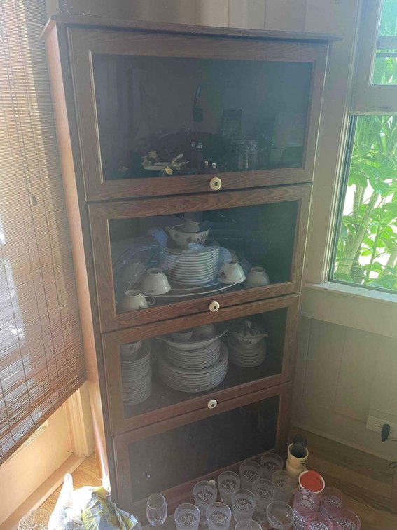 sliding glass door bookshelf / display case