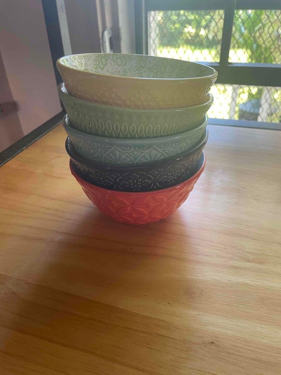 set of 10 small colorful bowls 