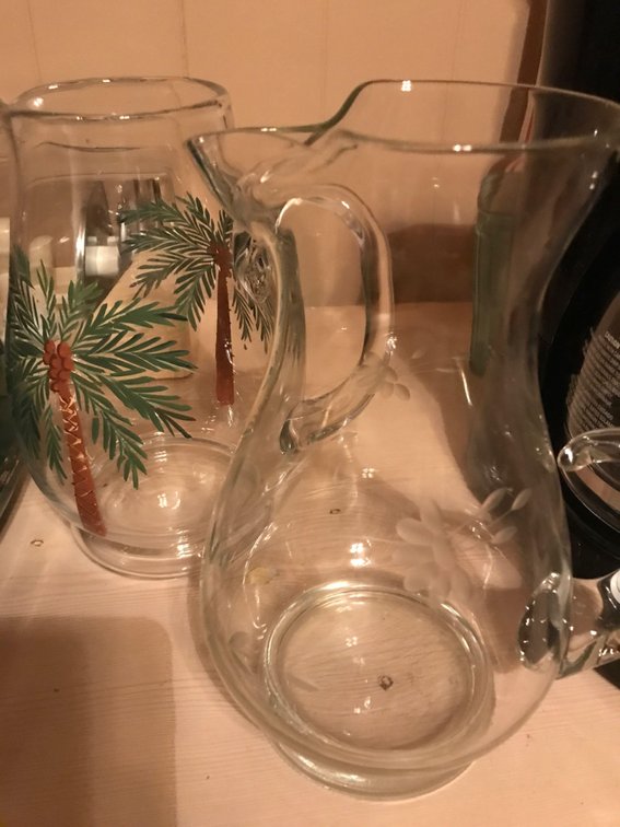 Palm Tree Pitcher and Princess House Etched Glass PItcher