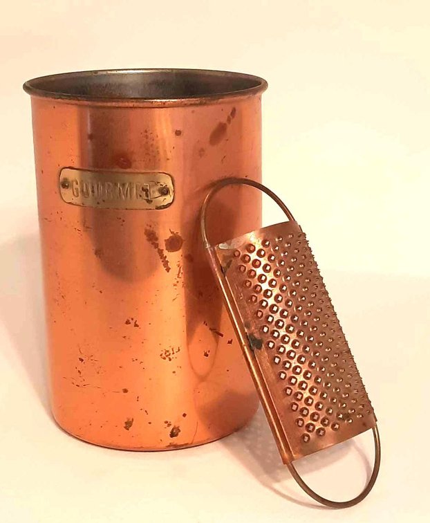 Vintage Copper Nutmeg Grater & Utensil Caddy