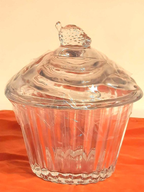 8" Tall Clear Glass Candy Dish with a Strawberry Topped Lid