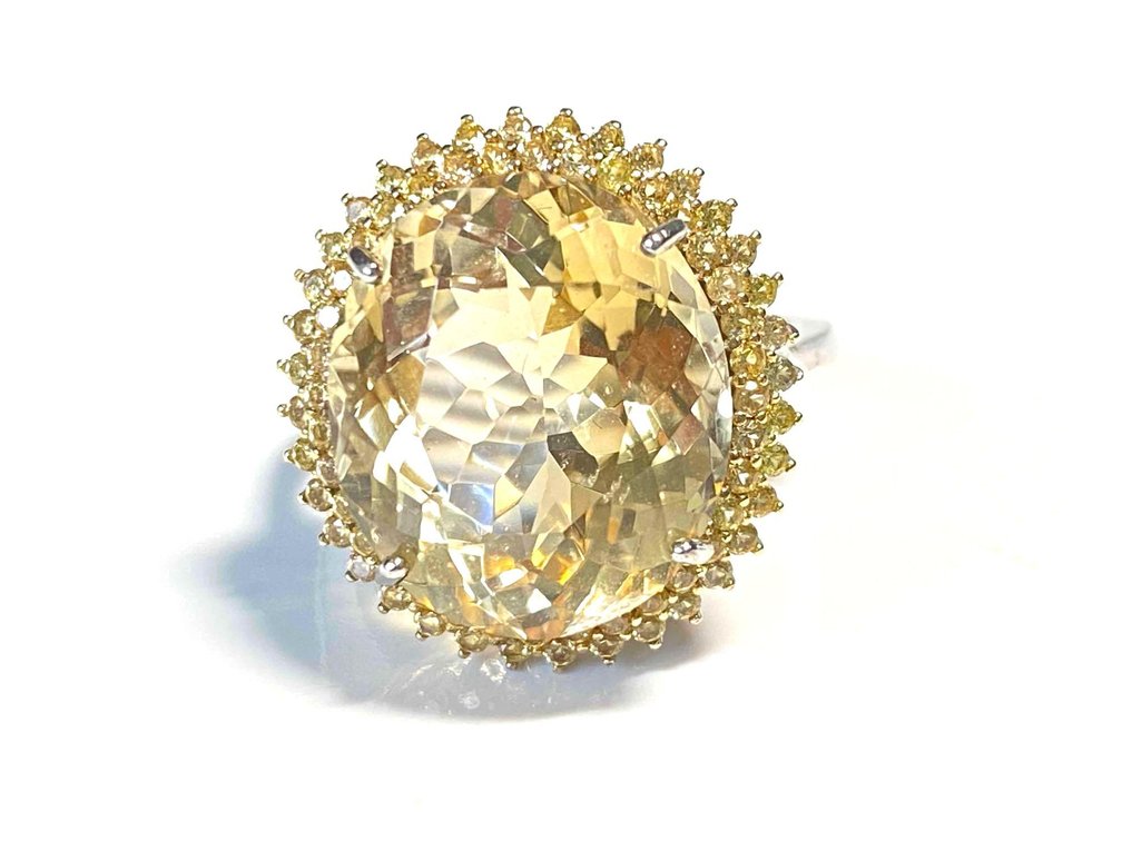 Sterling Silver 925 Natural Citrine and Natural Sapphire Stones Size 8
