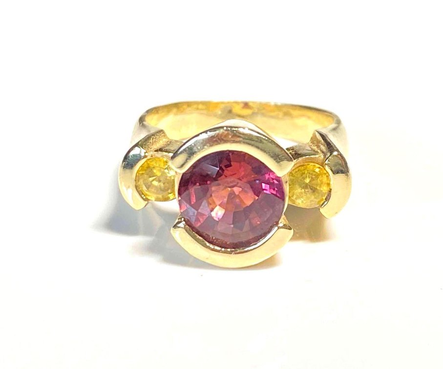 Unique Marked 14K Gold Yellow Sapphire and Amethyst Ring Size 7