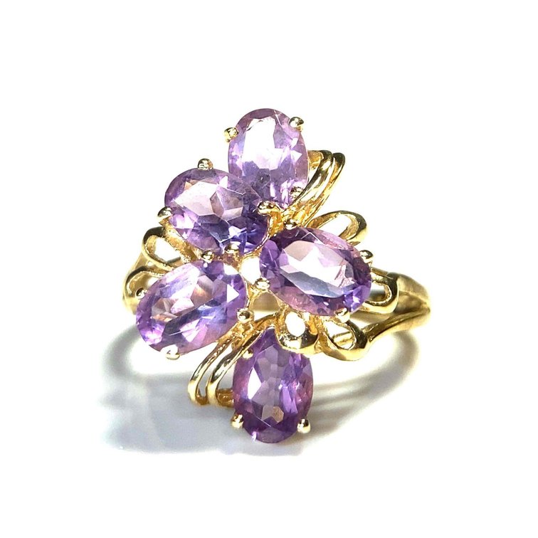 10K Gold Amethyst Flower Design Estate Ring Size 5