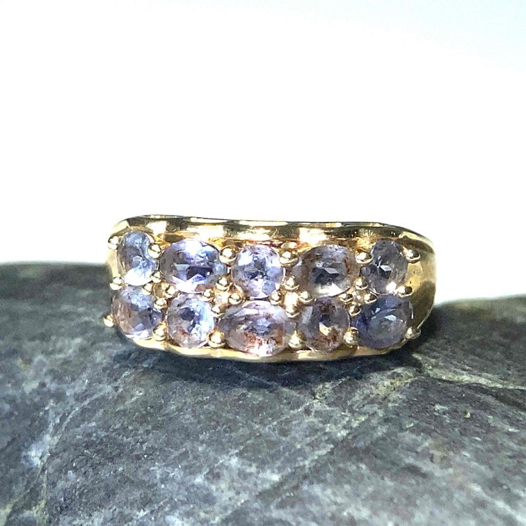 10K Gold Double Row Tanzanite Ring Size 6