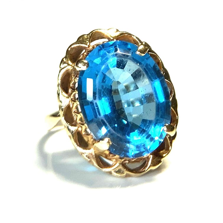 14K Large Blue Topaz Stone Estate Ring Size 7
