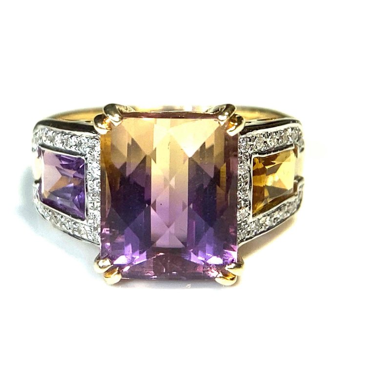 14K 585 Gold Estate Ring with Ametrine and Diamond Accents Size 7