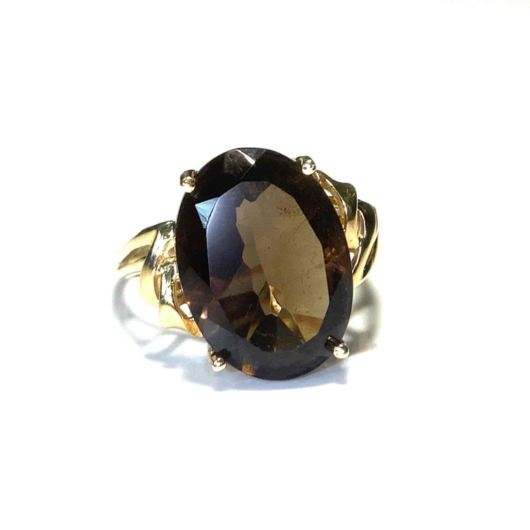 14K Gold Smoky Quartz Round Stone Estate Ring 10