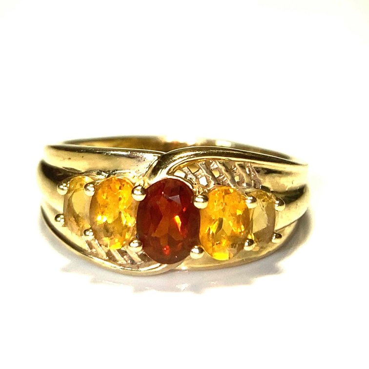 14K Gold Yellow and Orange Citrine Estate Ring Size 10