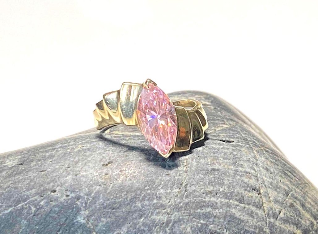 14KP Gold Pink Tourmaline Wave Design Estate Ring Size 6