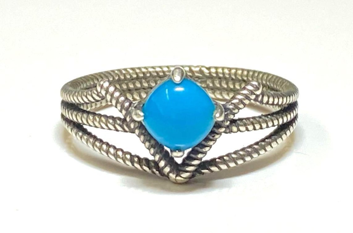 Sterling Silver 925 Blue Stone Rope Design Ring Size 10
