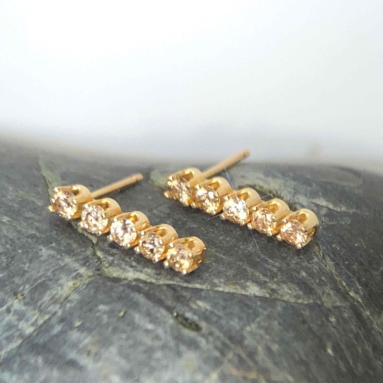 14K Gold Diamond Bar Drop Earrings 