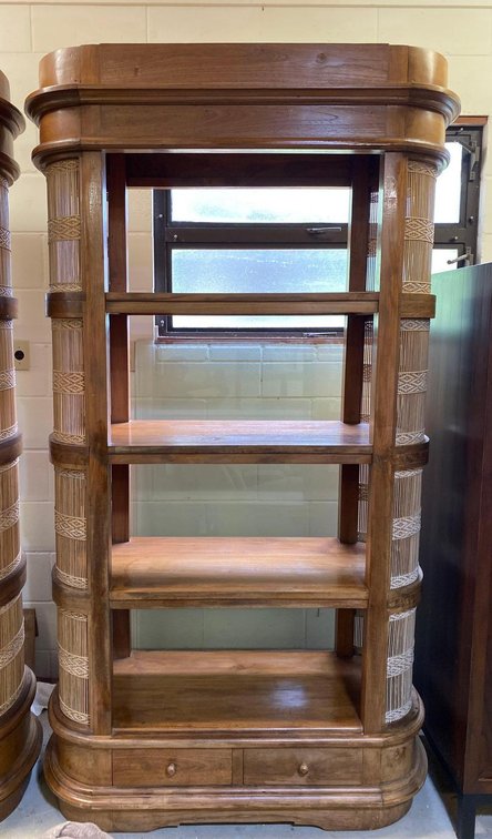 82" Tall Wood Rounded Curio Cabinet with Drawers 