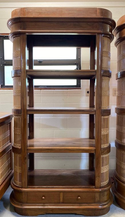 82" Tall Wood Rounded Curio Cabinet with Drawers 