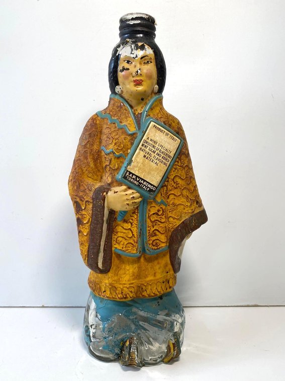 Vintage Mid-Century Painted Oriental Geisha Wine Viarengo Italy Bottle