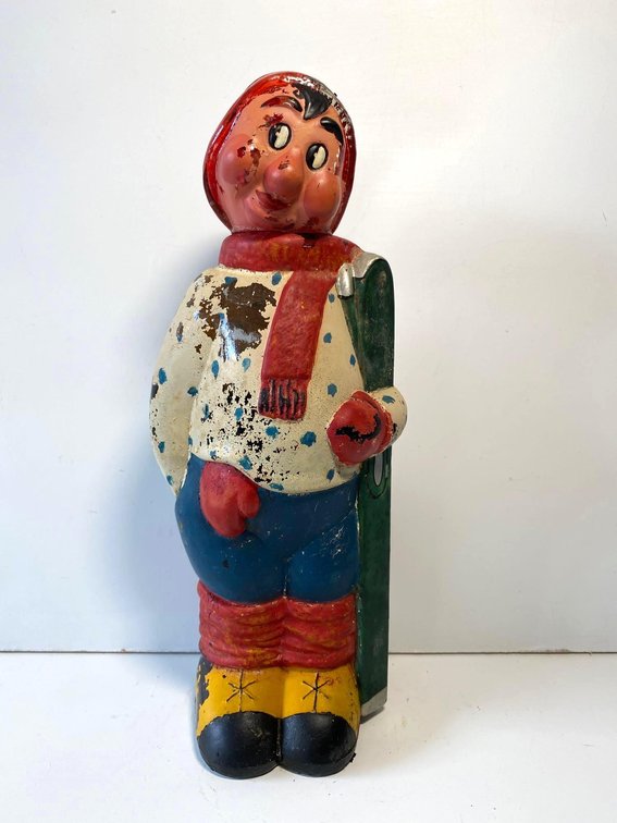Vintage Mid-Century Painted Figural Ski Skier Wine Viarengo Italy Bottle
