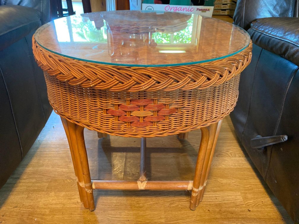 24" Round Island Wicker Style Side Table with Glass Topper