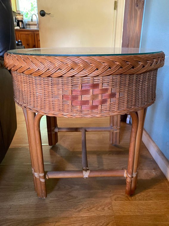 24" Round Island Wicker Style Side Table with Glass Topper