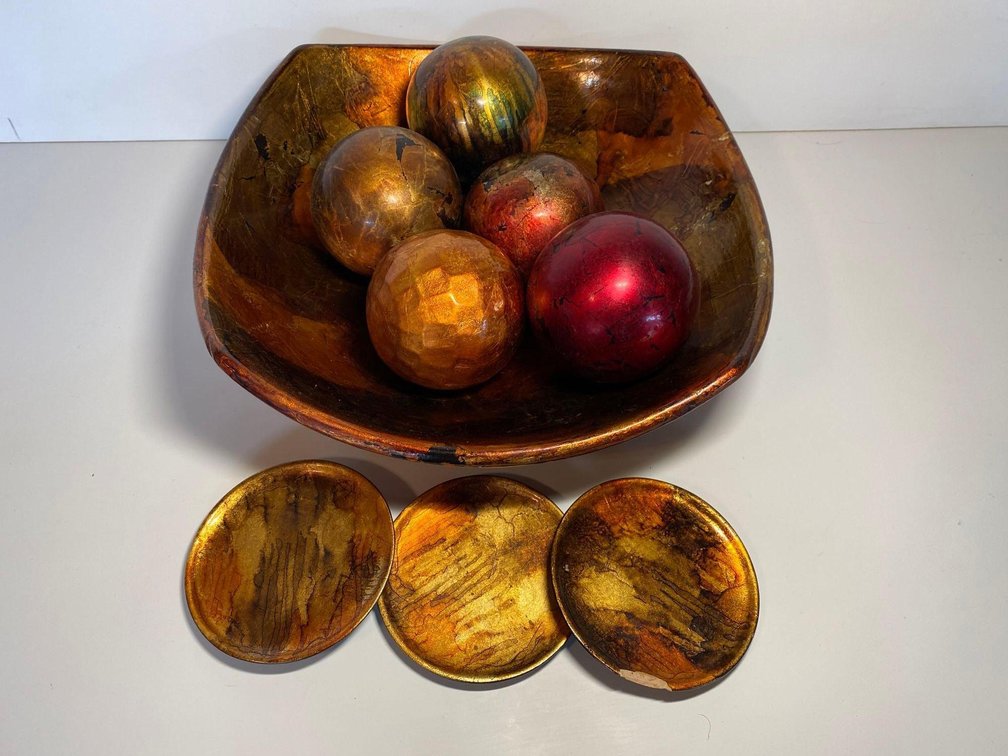 Autumn Colored Orb Table Decor with Matching Coasters 